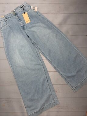 NWT Scotch & Soda Amsterdam Wide Leg Cropped Jeans Size 28 Light Wash
